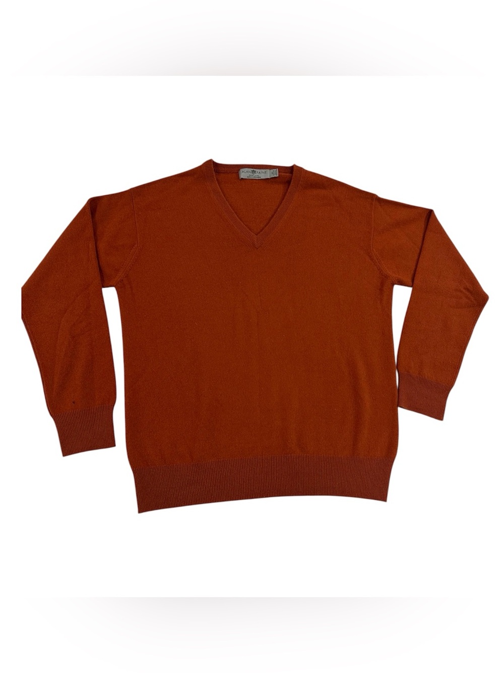Alan Paine 100% Pure Cashmere V-Neck Sweater L 42 UK Rust Orange High End Knit